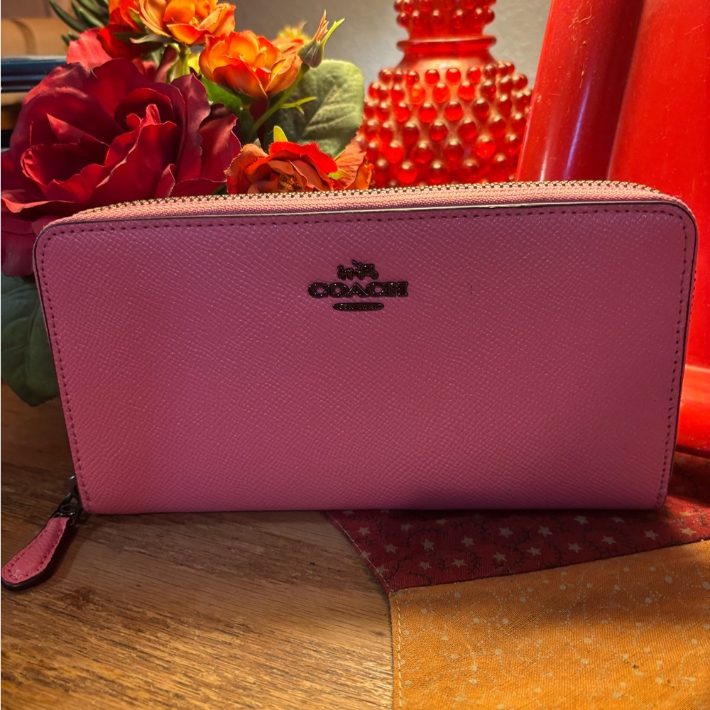 Coach Pink Zip-Around Clutch Wallet